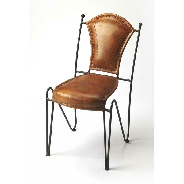Gfancy Fixtures 33.5 x 18 x 18 in. Modern Rustic Medium Brown Iron & Leather Side Chair GF3667542